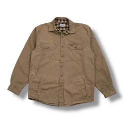 Carhartt S96 Snap Shirt Jacket Medium M Mens Beige Canvas Flannel Lined Shacket