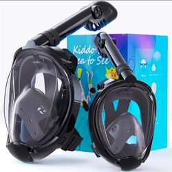 G2 Adults Kids Full Face Snorkel Mask 2 Pcs,Snorkeling Gear with Latest Dry Top System,Foldable 180 Degree Panoramic View