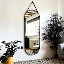 48 x 16 Oval Full Length Wall Mounted Hanging Mirror Black