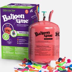 Balloon Time 9.5in Standard Helium Tank Kit (Includes 30 Assorted Latex  Balloons and White Ribbon)