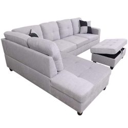 Light-gray  Sectional Couch With Ottoman . NEW