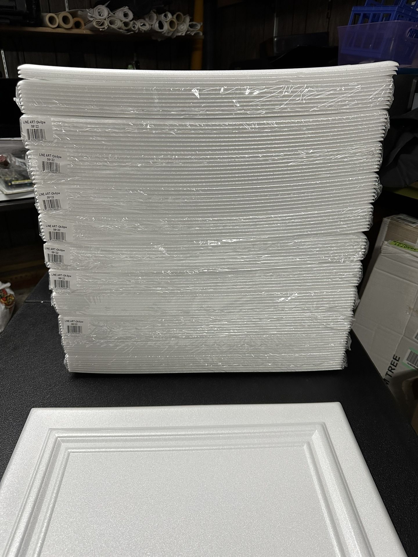 A La Maison Ceilings R24 Line Art Foam Glue-up Ceiling Tile (21.6 sq. ft./Case), Plain White, 8 Count (Pack of 1) Approximate Size (feet)-20 x 20 inch