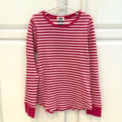 Old Navy Girls XL 14 Shirt Long Sleeve Stripe Waffle Crew Pink White