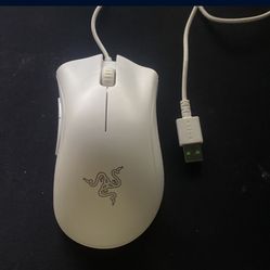White Razer Deathadder Gaming Mouse