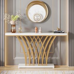 59 " Faux Marble Console Table with Geometric Metal Base