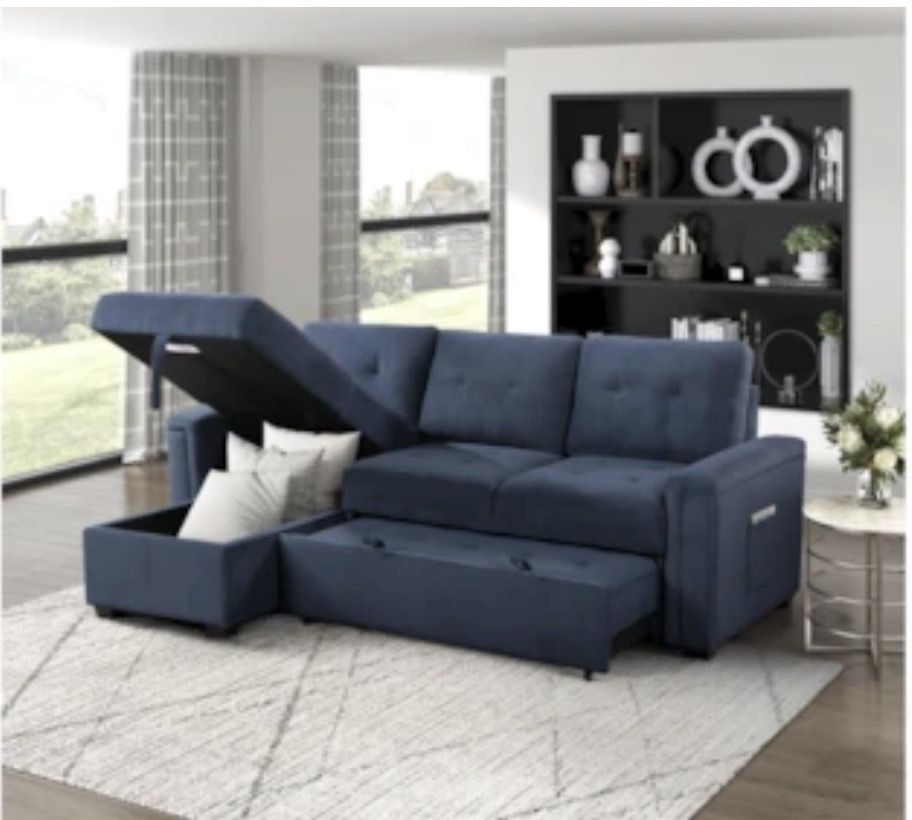 Grady Blue 91" 2 Piece Convertible Sleeper Sectional With Reversible Storage Chaise