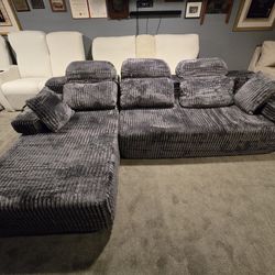 HOMRELEXA MODULAR L SHAPE SOFA SECTIONAL GREY 