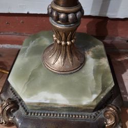 MUST SELL!!! Art Deco Green Onyx & Brass Torchiere Floor Lamp by Artistic Lamp Manufacturing Company Circa 1940s