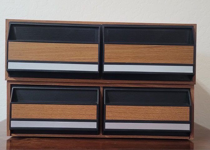 Lot of 2  VHS Tape Holder Faux Wood 2 Drawer Cabinet Storage Case Holds 48 tapes