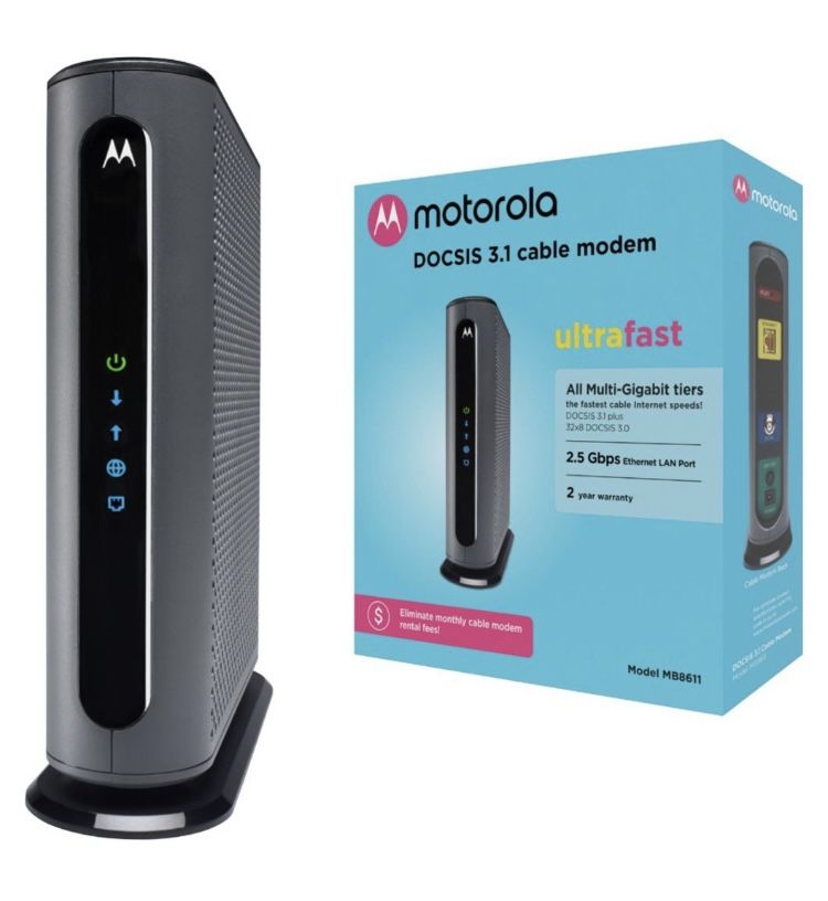 Motorola MB8611 DOCSIS 3.1 Multi-Gig Cable Modem | Pairs with Any WiFi Router | Approved for Comcast Xfinity, Cox Gigablast, Spectrum | 2.5 Gbps Port 