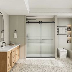 60 x 76” Double Sliding Shower Door - Reversible Installation- Black