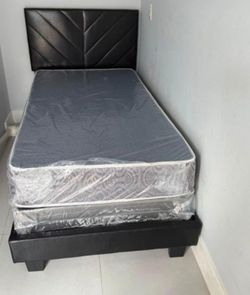 NEW BED FRAME TWIN SIZE WITH MATTRESS AND BOX SPRING