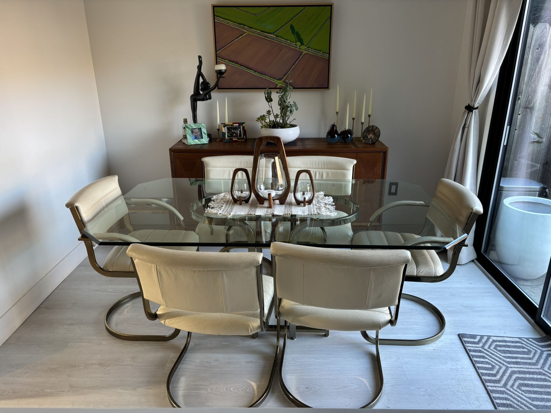 Glass Dining Table Set -Milo Baughman Style