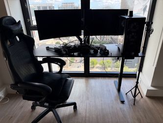 Black Gaming Setup w/ Chair with Green Accents