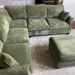 New Corduroy Fabric Sectional.  Sage.  99” X 99”.  Free Delivery!