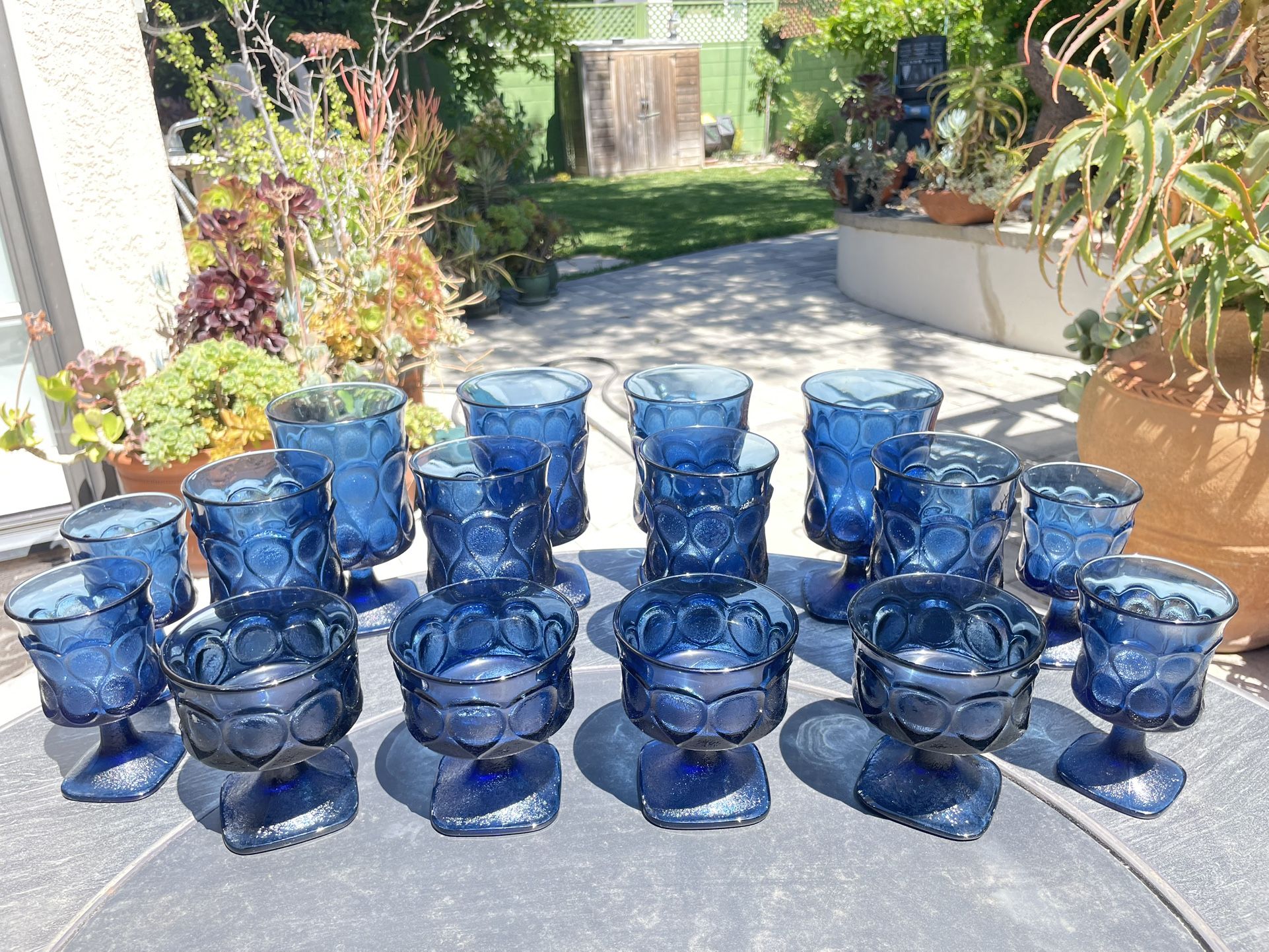 Vintage 1960s Noritake Cobalt Blue “Spotlight” Glassware – Set of 16 – Excellent Condition!
