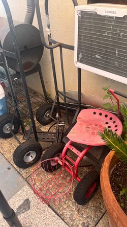 dollie Rolling Garden Scooter Seat with Basket and two dollies
