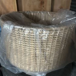 Seymour 20 in. 4-Light Black Canopy Natural Rattan Tiered Drum Pendant Chandelier Light