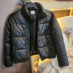 Faux Leather Puffer Jacket