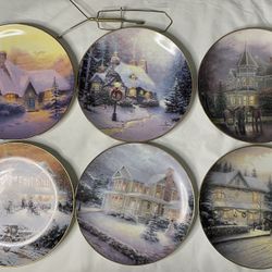 Full Set Of  6 Thomas Kinkade An Old Fashioned Christmas Plate Collection 