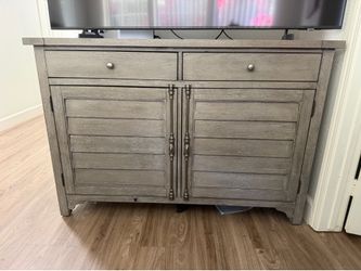 Gray wood TV stand cabinet