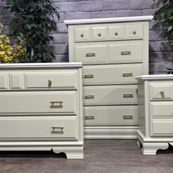 Refinished Sage Green Dresser Set  New Gold Handles 