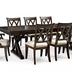 Baker Street Dining Furniture, 7-Pc Set Dining Trestle Table 6 Side Chairs with leaf extension