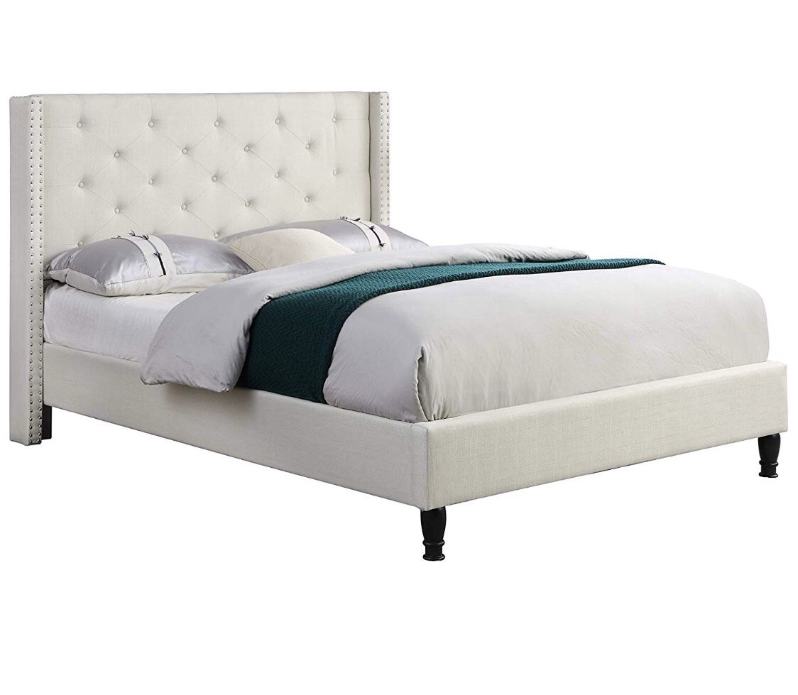 Queen size light beige platform bed frame - mattress not included