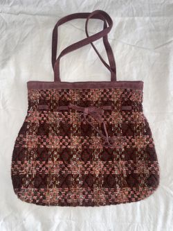 Retired Vera Bradley Tweed Suede Cinch Tote-Plum Suede