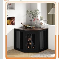 Large Dog Crate Furniture for 1 Dogs, Corner Dog Crate, Heavy Duty Indoor Wooden Dog Kennel Furniture for Small Medium Large Dogs, Black