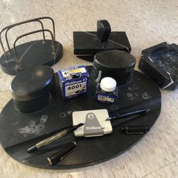 Antique Black Marble Desk Top Accessories 