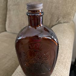 1976 Vintage Log Cabin Syrup Bottle Bicentennial Amber Glass 1776 