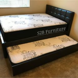 Full Twin Expresso Trundle With Orthopedic Mattress Included!!