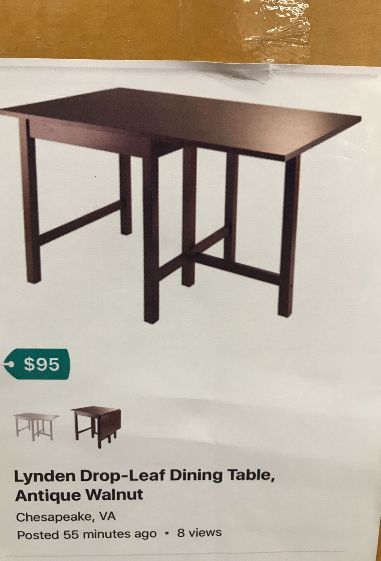 Brand New Lynden Drop Leaf Dining Table Antique Walnut