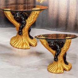 1980s Vintage postmodern black panther End tables set of 2