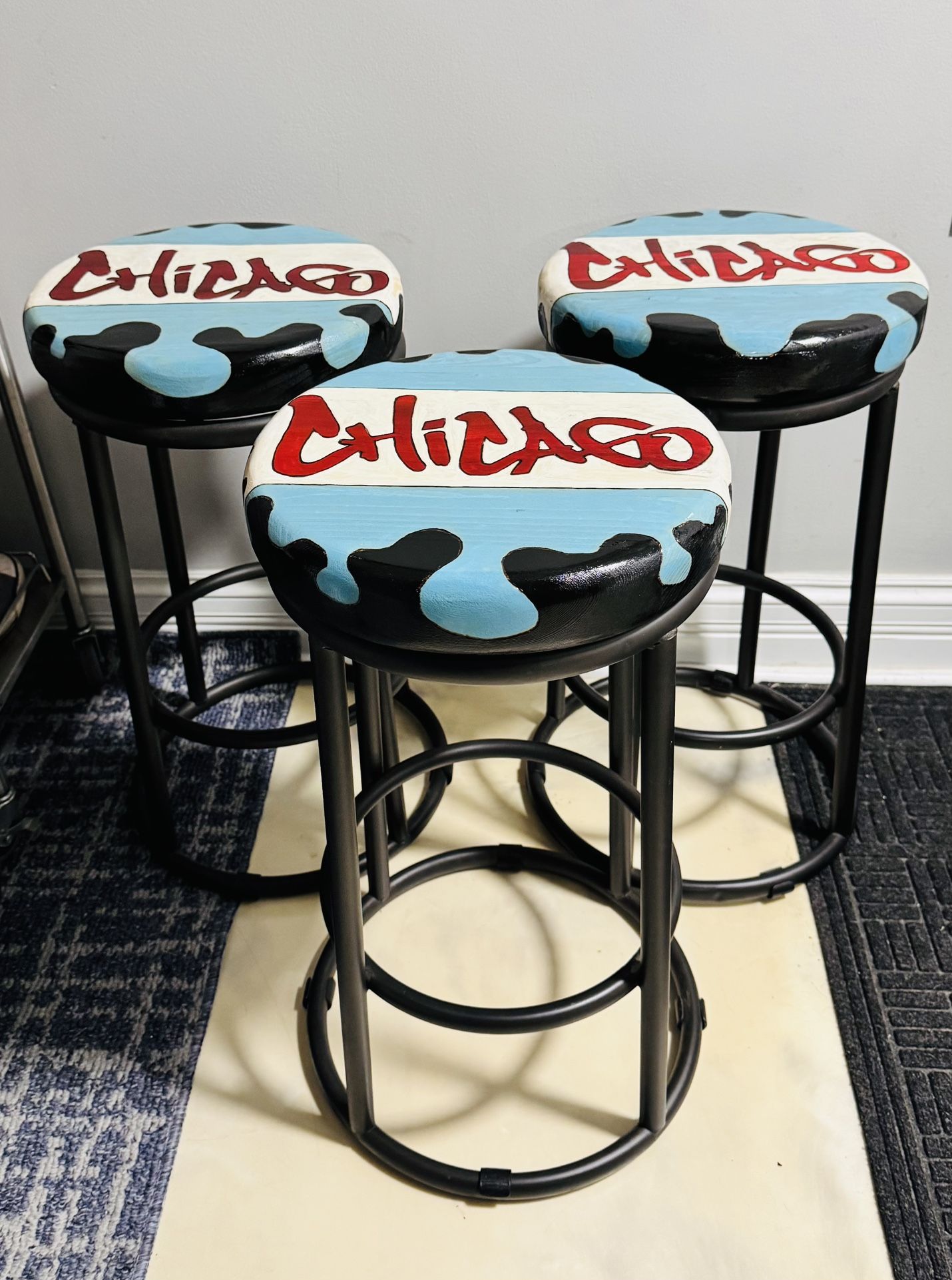 Chicago Flag Graffiti Style Stools