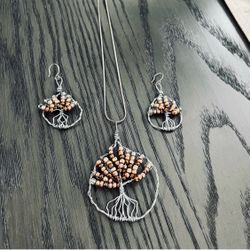 🌳 Tree of Life Handmade Beaded Wire Necklace & Earring Set