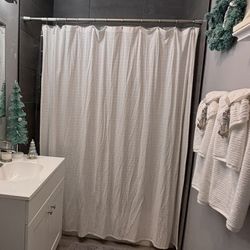 White Waffle Print Shower Curtain 