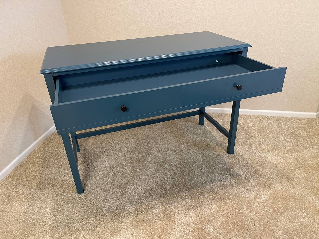 Modern Blue Writing Desk / Entry Table with Drawer – Excellent Condition
