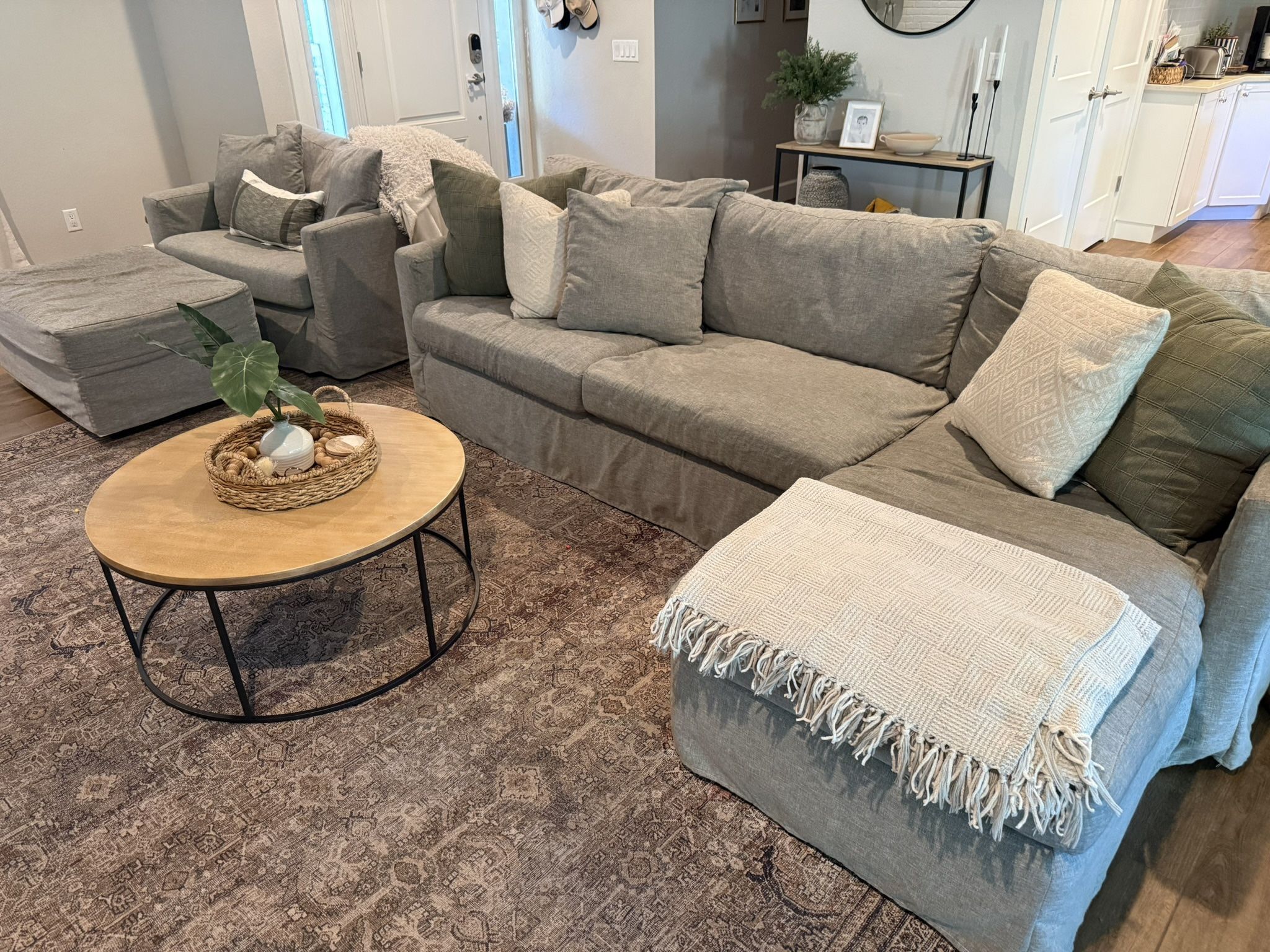 Four Seasons Sectional Sofa + Oversized Chair & Ottoman – Washable slipcovers