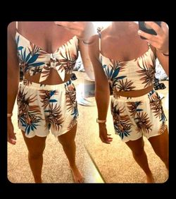 Tropical Print Tie Cami Top Matching High Waist Shorts size Small