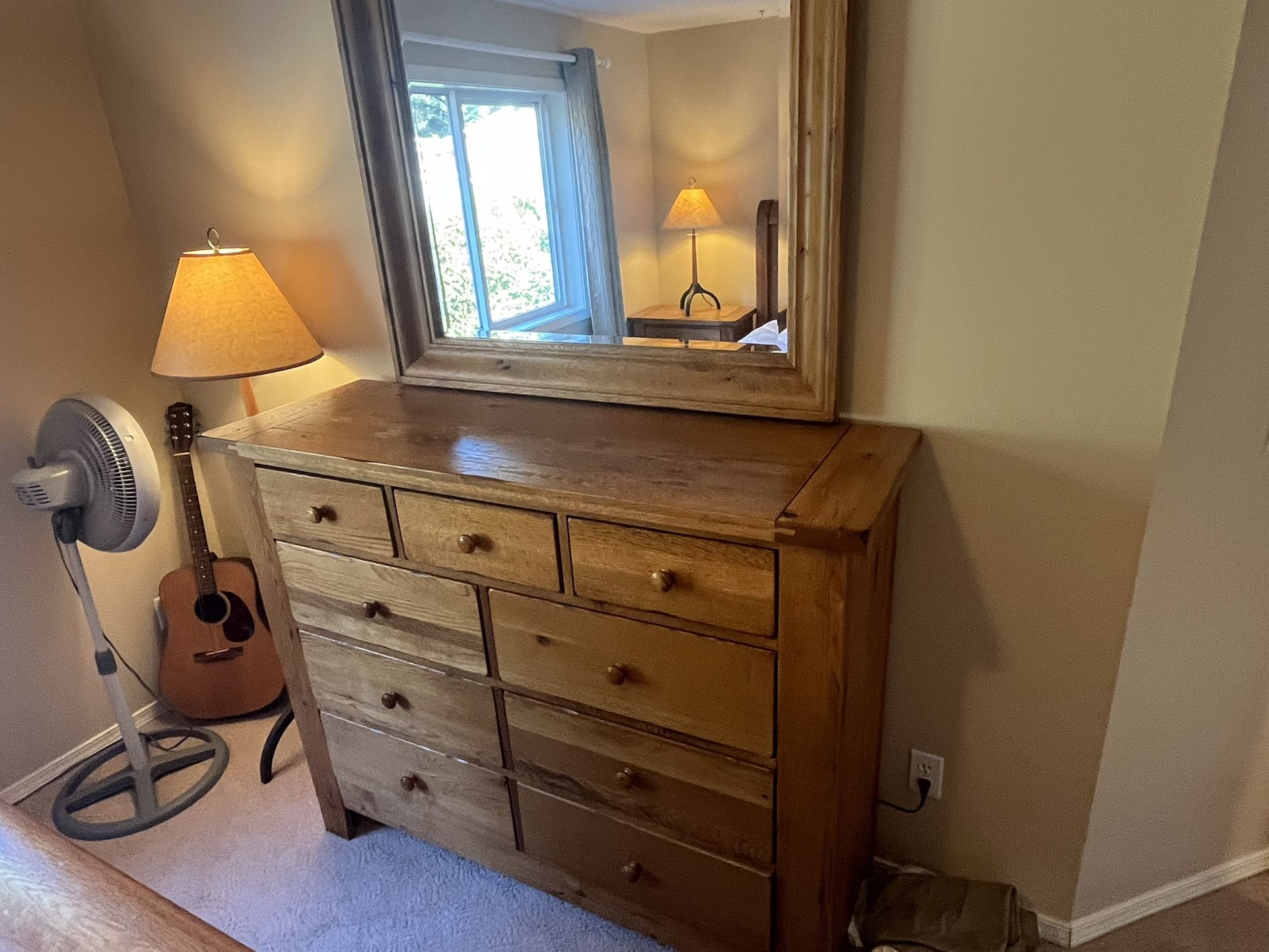 Queen Bedroom Set, Sleigh Bed, Dresser, Mirror, Side Table for Sale in