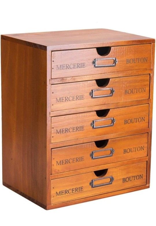 Vintage 5-Drawer Wooden Desk Organizer - Craft Storage Drawers