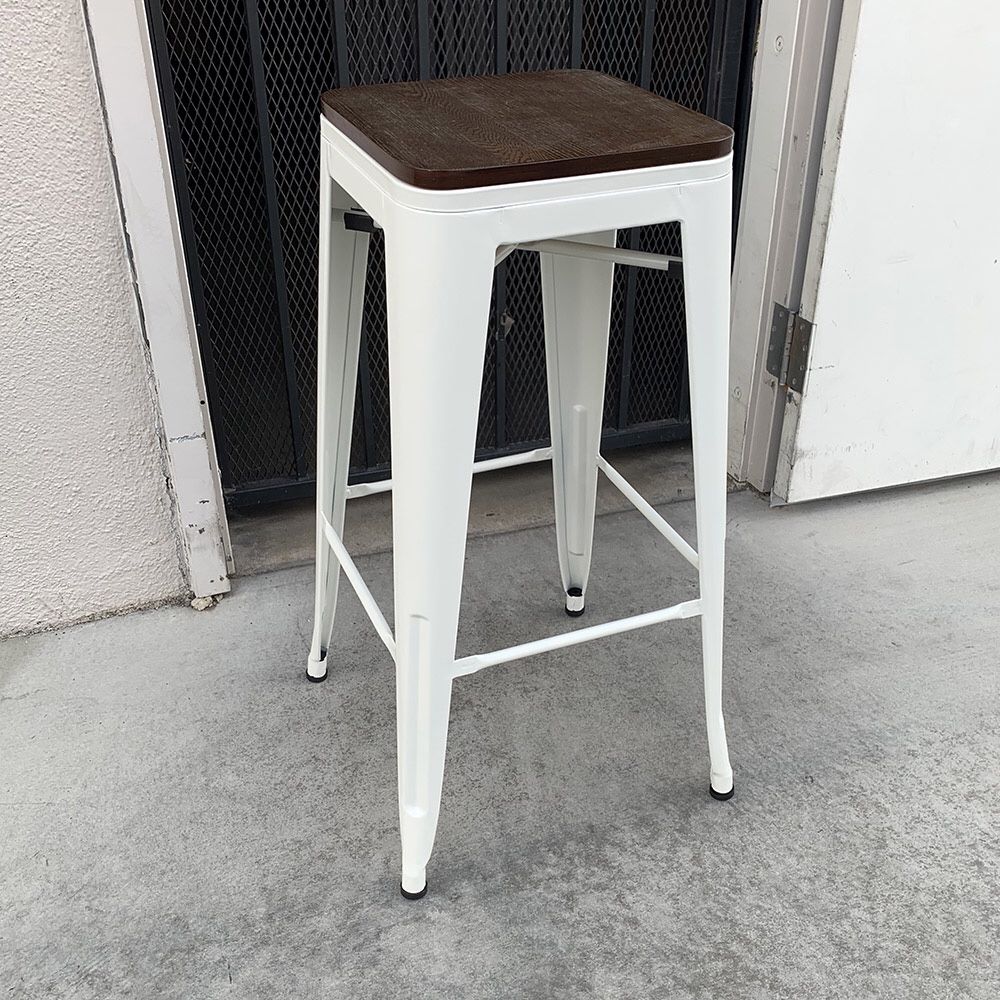 New in Box $25 (White) Metal Bar Stools 30” Tall Wooden Seat for Kitchen Counter Top Barstool