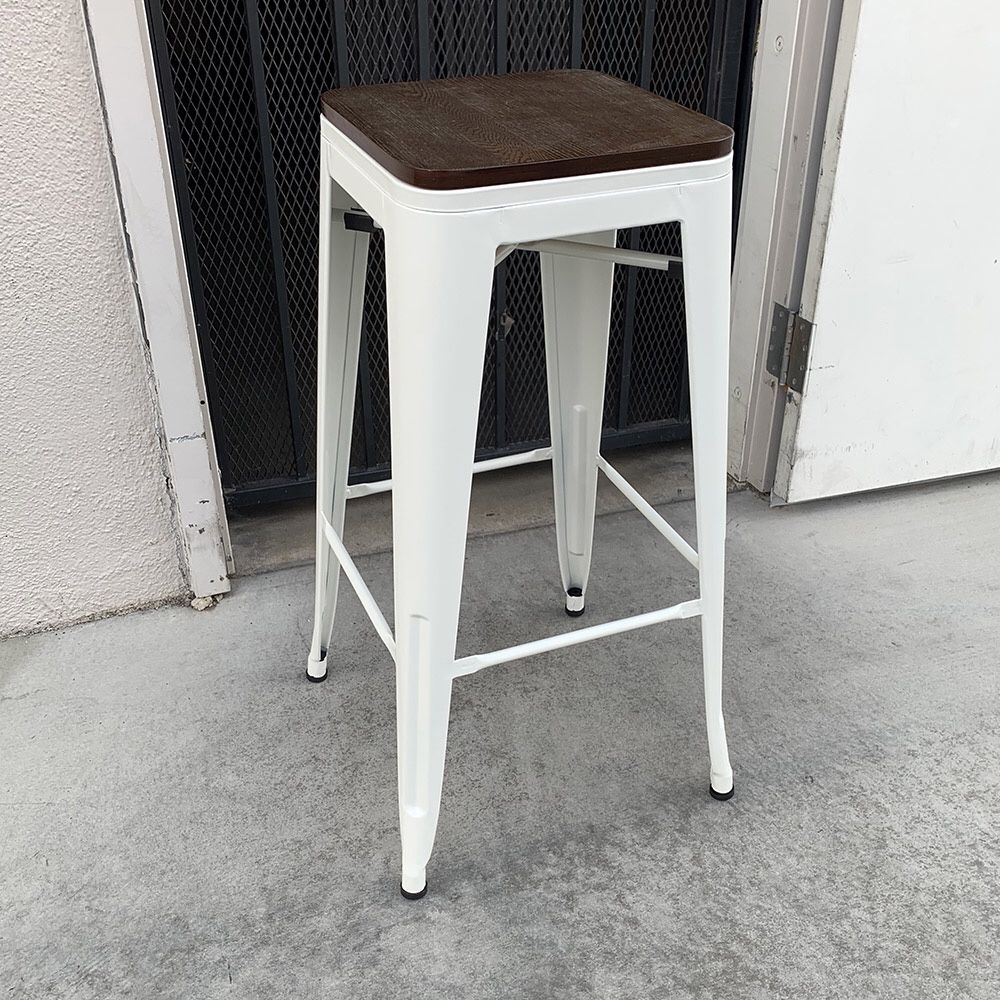 New in Box $25 (White) Metal Bar Stools 30” Tall Wooden Seat for Kitchen Counter Top Barstool 