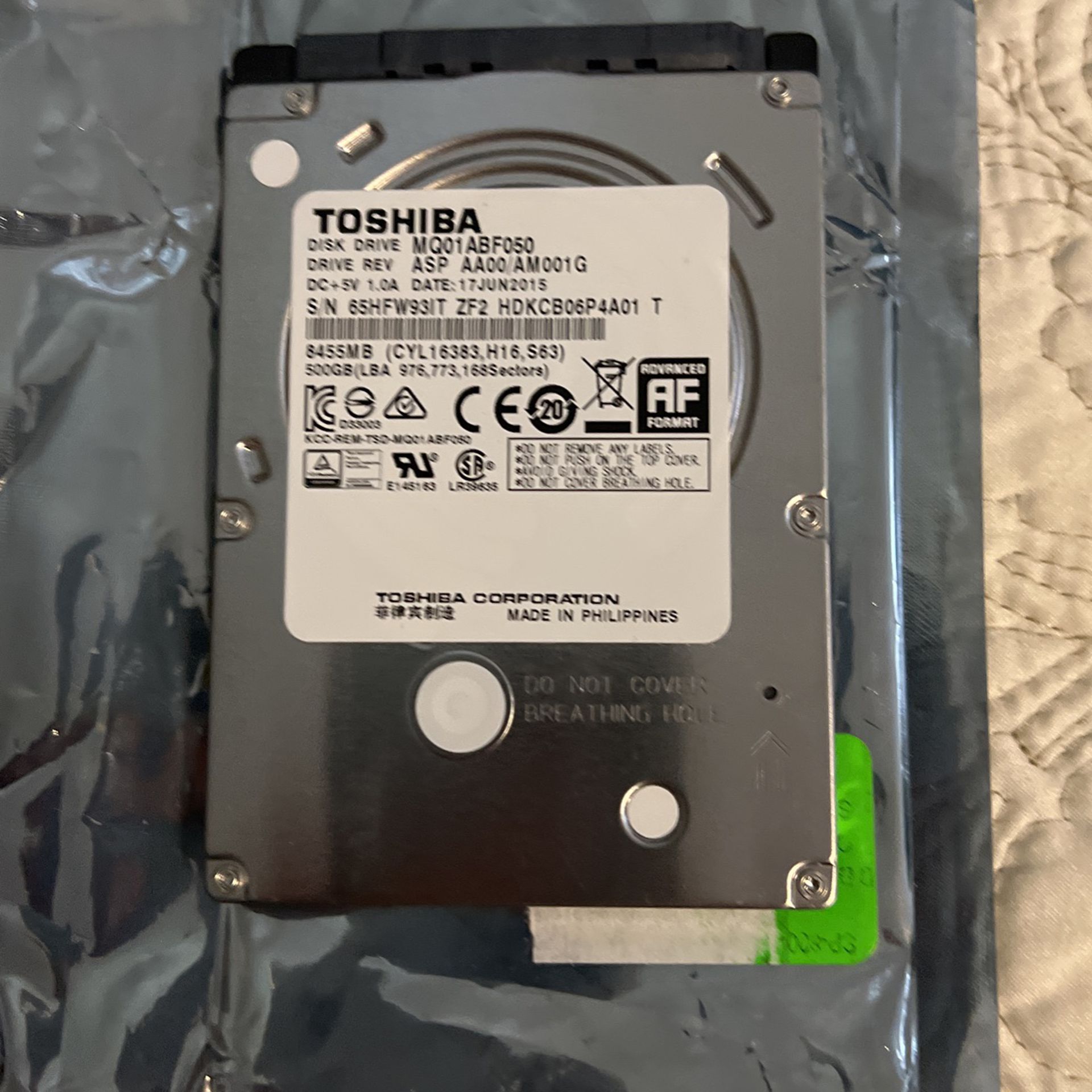 Toshiba 500Gb 2.5 Laptop Hard Dive