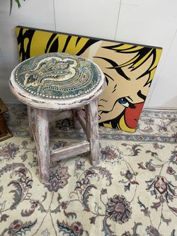 Wood Stool with Cushioned Top W14”xH19”