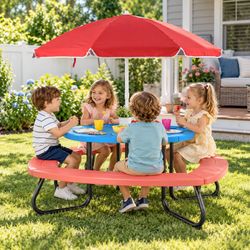 Brand New Kids Outdoor Picnic Table with Umbrella