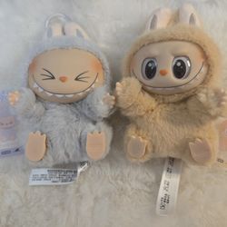 Lot of 2 labubu have a seat Hehe And Baba Plush Toy Keychain 