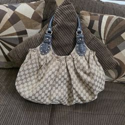 Monogram Canvas Shoulder Bag with Dark Leather Handles